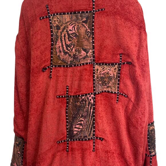 Allure Vtg Patchwork Safari Animal Cute Oversized Jacket Hippie Boho - Picture 11 of 14